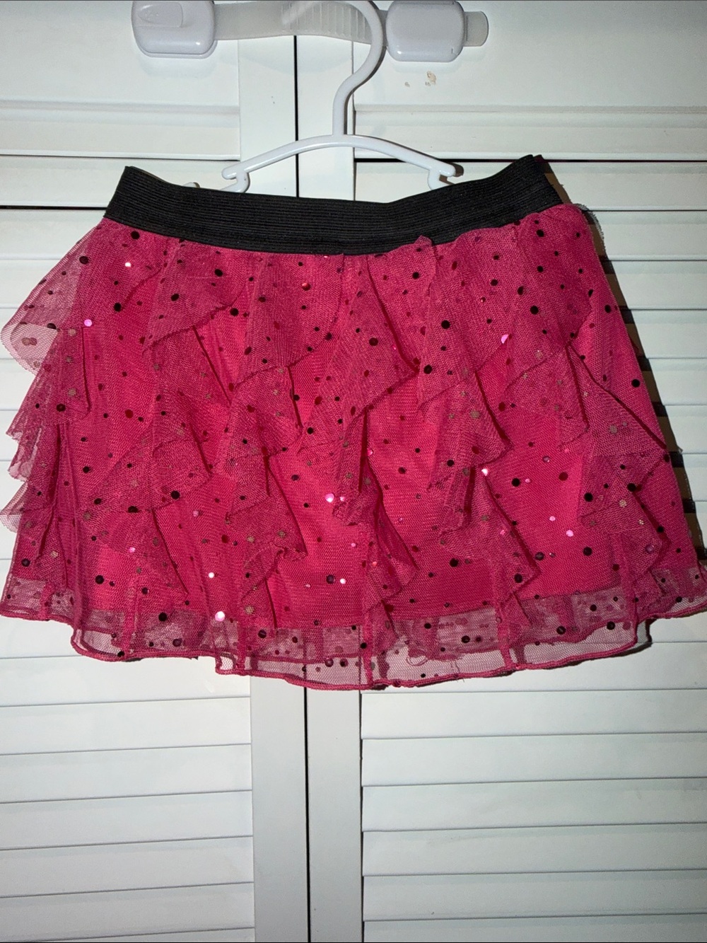 total girl Hot Pink Layered Tulle Mini Skirt with Black Waistband